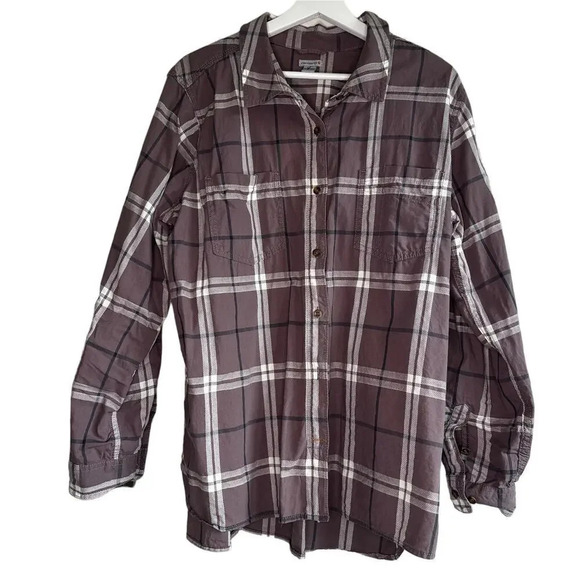 Carhartt Button Up Shirt Womens Size XXL Purple Plaid Long Sleeve Light Cotton - Picture 1 of 4